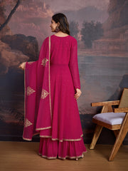 U-Neck Anarkali Georgette Kurta & Sharara WithDupatta