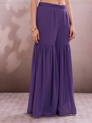 Embroidered Round Neck Kurta & Sharara With Dupatta