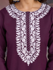 Women Floral Thread Work Kurta Set with Embroidered Dupatta