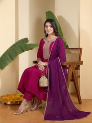 Women Ethnic Motifs Embroidered Regular Thread Work Kurta with Trousers & With Dupatta