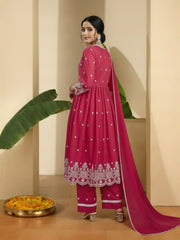 Women Ethnic Motifs Embroidered Tiered Thread Work Kurta with Trousers & With Dupatta
