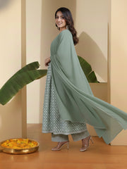 Women Ethnic Motifs Printed Empire Thread Work Kurta with Palazzos & With Dupatta