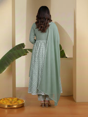 Women Ethnic Motifs Printed Empire Thread Work Kurta with Palazzos & With Dupatta