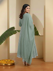 Women Ethnic Motifs Printed Empire Thread Work Kurta with Palazzos & With Dupatta
