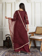 Floral Zari and Sequinned Embroidered Yoke Design Kurta Set with Dupatta