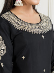 Ethnic Motifs Zari & Sequinned Embroidered A-Line Kurta Set with Dupatta