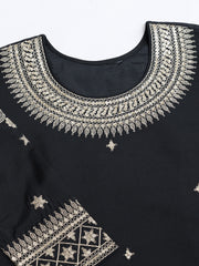 Ethnic Motifs Zari & Sequinned Embroidered A-Line Kurta Set with Dupatta