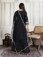 Ethnic Motifs Zari & Sequinned Embroidered A-Line Kurta Set with Dupatta
