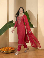 Women Ethnic Motifs Embroidered Regular Thread Work Kurta with Trousers & With Dupatta