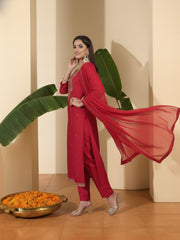 Women Ethnic Motifs Embroidered Regular Thread Work Kurta with Trousers & With Dupatta
