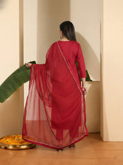 Women Ethnic Motifs Embroidered Regular Thread Work Kurta with Trousers & With Dupatta