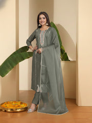 Women Ethnic Motifs Embroidered Regular Thread Work Kurta with Trousers & With Dupatta