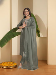 Women Ethnic Motifs Embroidered Regular Thread Work Kurta with Trousers & With Dupatta