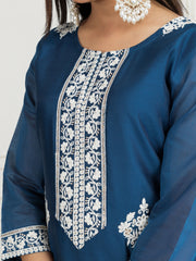 Floral Embroidered Chanderi Cotton Kurta With Trousers And Dupatta