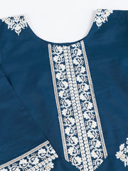 Floral Embroidered Chanderi Cotton Kurta With Trousers And Dupatta