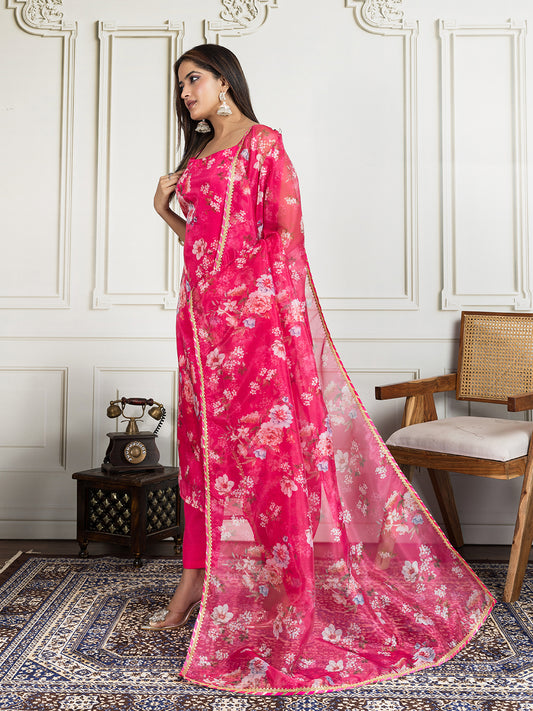 Women Floral Printed Straight Kurta & Trousers with Dupatta
