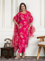 Women Floral Printed Straight Kurta & Trousers with Dupatta