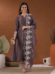Embroidered Kurta With Trouser & Dupatta