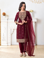 Embroidered Kurta With Trouser & Dupatta