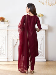 Embroidered Kurta With Trouser & Dupatta