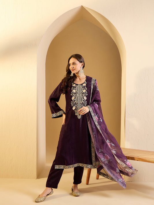 Embroidered Kurta With Trouser & Dupatta