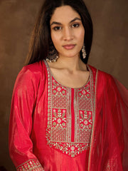 Zari & Sequinned Embroidered Anarkali Kurta with Palazzos & Dupatta Set