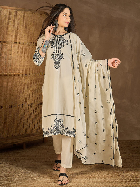 Embroidered Kurta With Trouser & Dupatta
