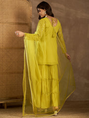 Embroidered Kurta With Sharara & Dupatta