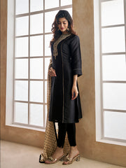Ethnic Motifs Embroidered Round Neck Kurta & Trousers With Dupatta