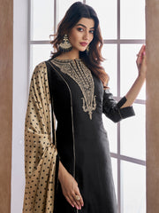 Ethnic Motifs Embroidered Round Neck Kurta & Trousers With Dupatta