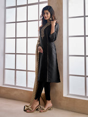 Ethnic Motifs Embroidered Round Neck Kurta & Trousers With Dupatta