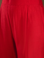 Floral Embroidered Round Neck Kurta & Trousers With Dupatta