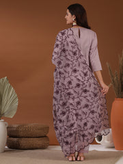 Embroidered Round Neck Kurta & Trousers With Dupatta
