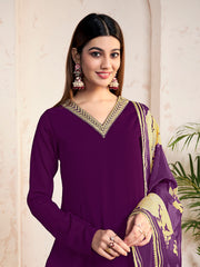 Ethnic Motifs Embroidered V-Neck Kurta & Sharara With Dupatta