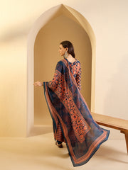 Floral Embroidered Round Neck Kurta & Trousers With Dupatta