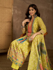 Floral Printed V-Neck Kurta & Trousers With Dupatta