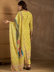 Floral Printed V-Neck Kurta & Trousers With Dupatta