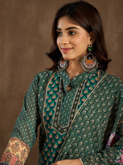 Floral Printed Mandarin Collar Neck Kurta & Trousers With Dupatta