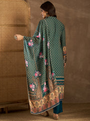 Floral Printed Mandarin Collar Neck Kurta & Trousers With Dupatta