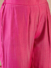 Floral Sequinned Embroidered Round Neck Kurta & Trousers With Dupatta