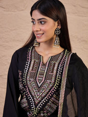 Ethnic Motifs Embroidered Round Neck Kurta & Trousers With Dupatta