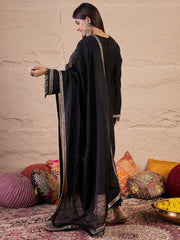 Ethnic Motifs Embroidered Round Neck Kurta & Trousers With Dupatta