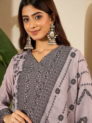 Floral Woven Design V-Neck Kurta & Trousers With Dupatta