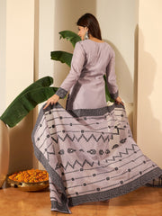 Floral Woven Design V-Neck Kurta & Trousers With Dupatta