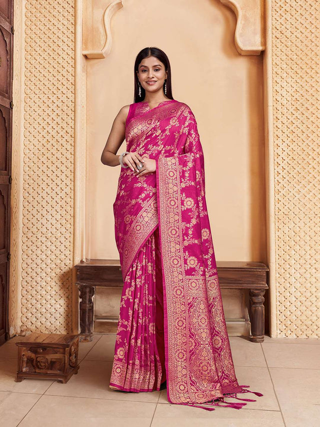 Women's Satin Blue Woven Design Designer Saree With Blouse Piece main image 1