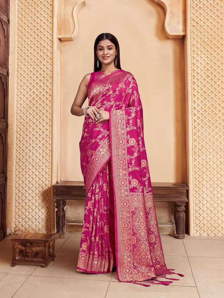 Women's Silk Blend Mauve WovenDesign DesignerSaree With Blouse Piece