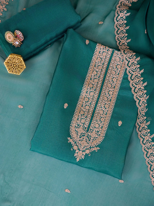Floral Zari Embroidered Pure Silk Unstitched Dress Material
