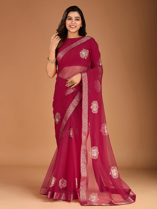 Zari Embroidered Saree with Blouse Piece