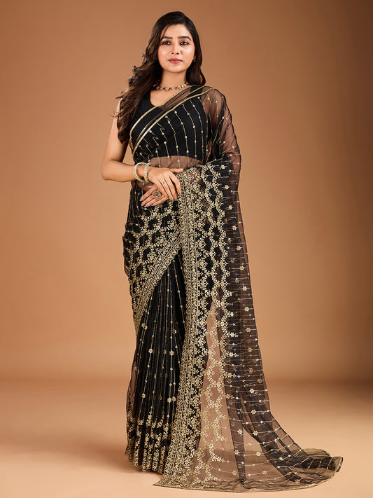 Sequinned Embroidered Saree with Blouse Piece