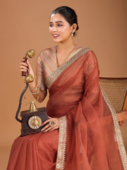 Embroidered Border Saree with Blouse